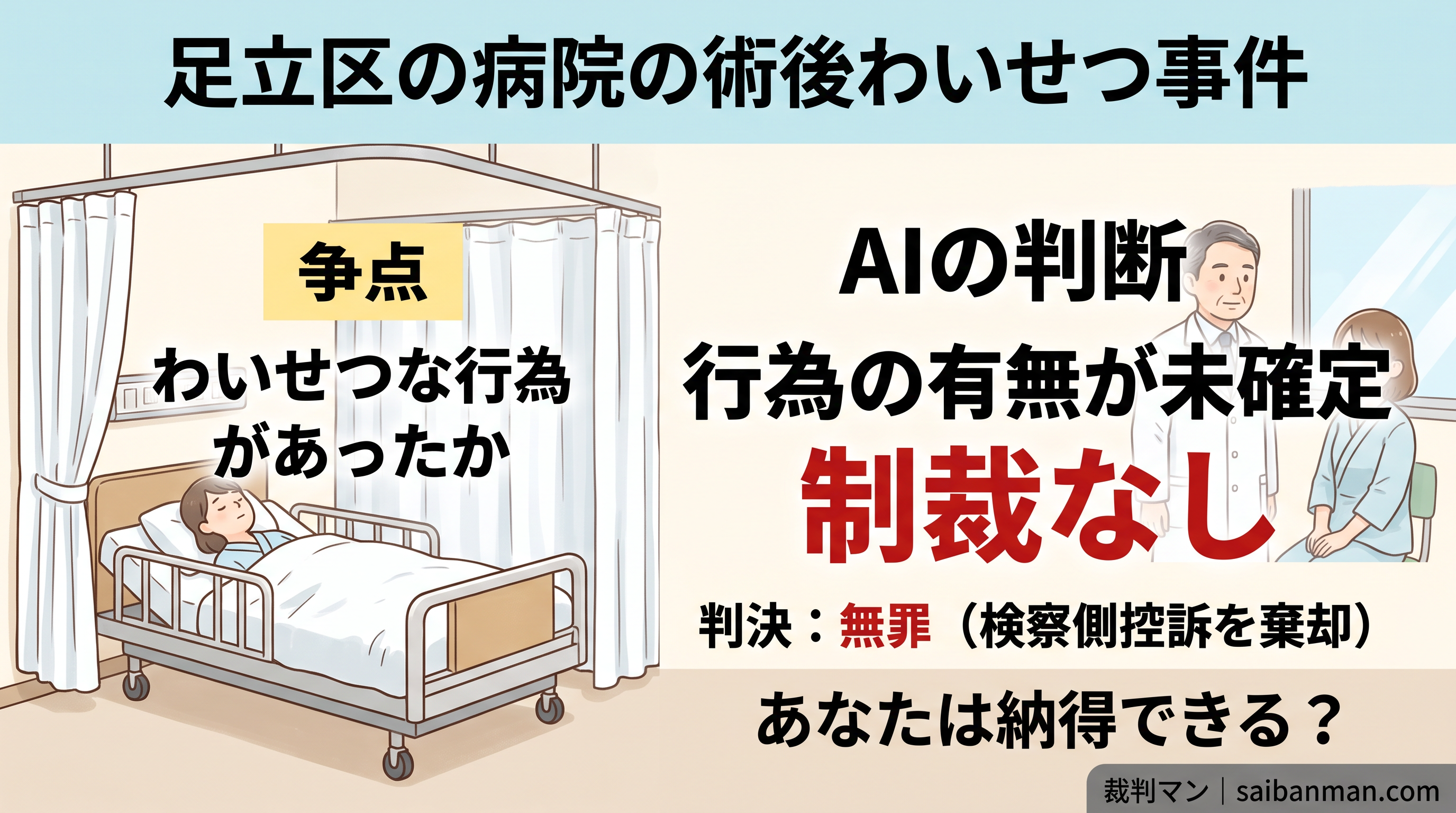 足立区の病院における術後わいせつ起訴事件のイメージ画像